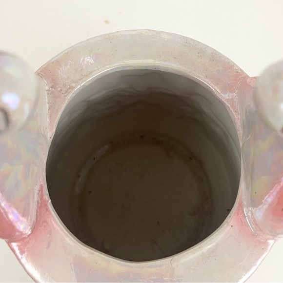 Vintage Mid Century Lusterware Pink Floral Wishing Well Planter & Water Bucket - Picture 12 of 16